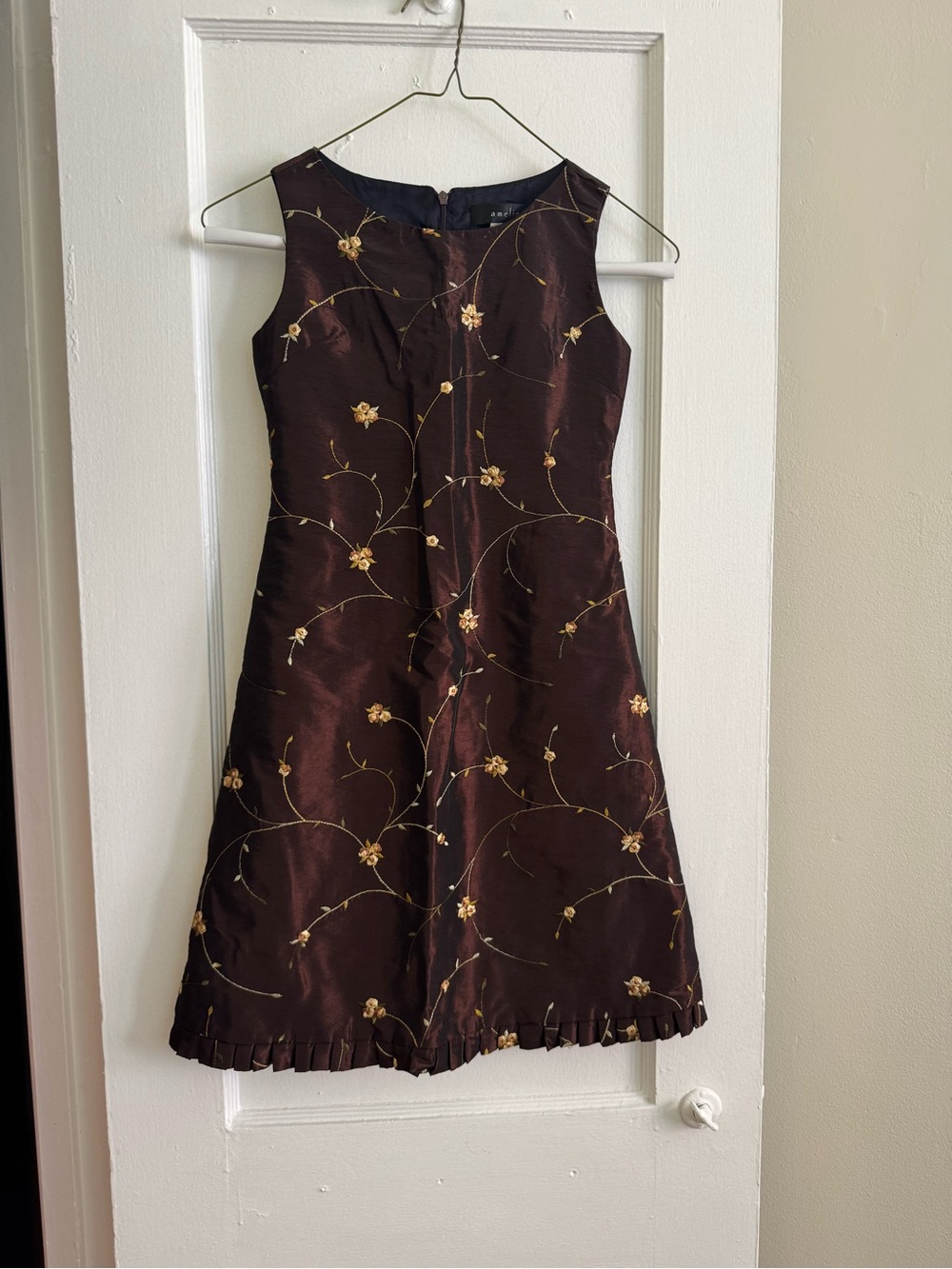 Brown Floral Embroidered Mini Dress